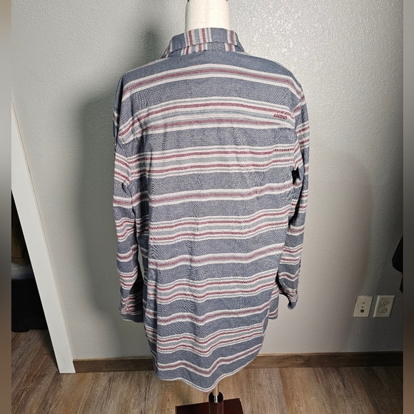 Ascend Men's Striped Button-Up Organic Cotton Jacket Shacket Shirt Large Tall - Picture 7 of 14